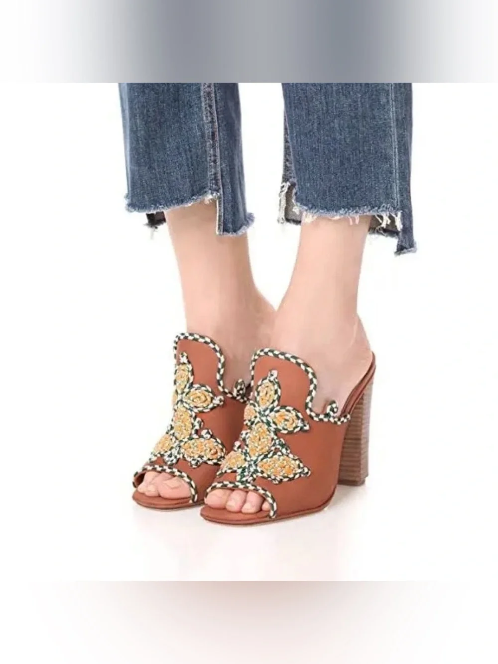 Tory Burch | Palisade Brown High Heel Embroidered Mules Size 11